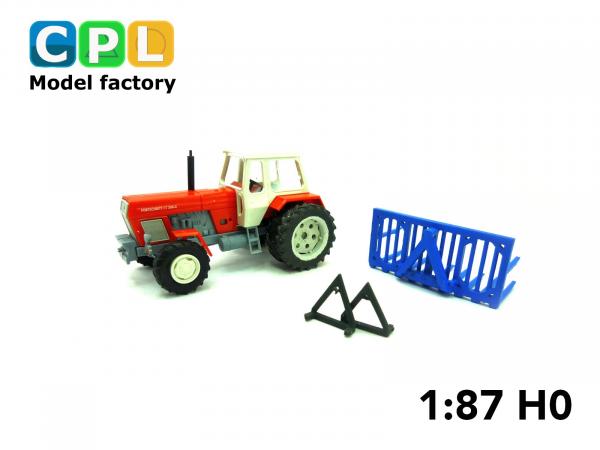 Set Traktor Fortschritt ZT303 mit Doppelbereifung und Silogabel T301 rot / blau